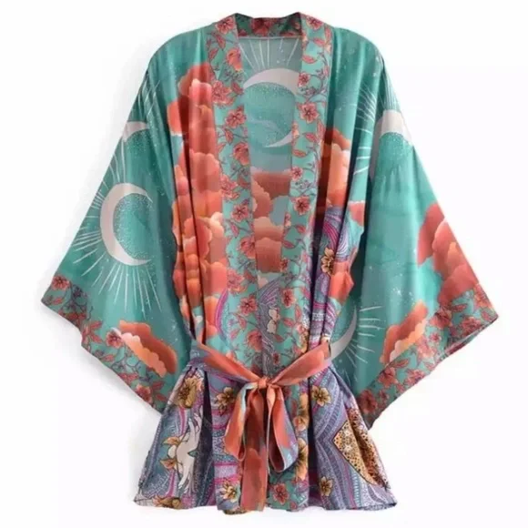 New Gorgeous Bohemian Mixed Floral Print Kimono Cardigan Jacket Robe - Picture 12 of 13